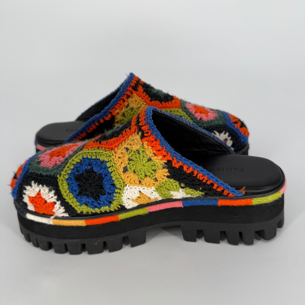 FARM RIO BLACK COLORFUL CROCHET PLATFORM MULES SIZE 8 GRANNY SQUARE BOHO HIPPIE - Picture 8 of 13